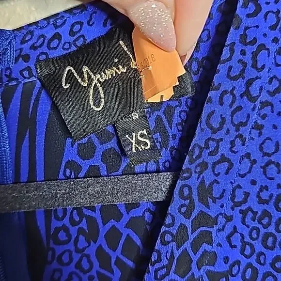 Yumi Kim XS SILK Liz Romper Blue black animal print - Picture 6 of 12